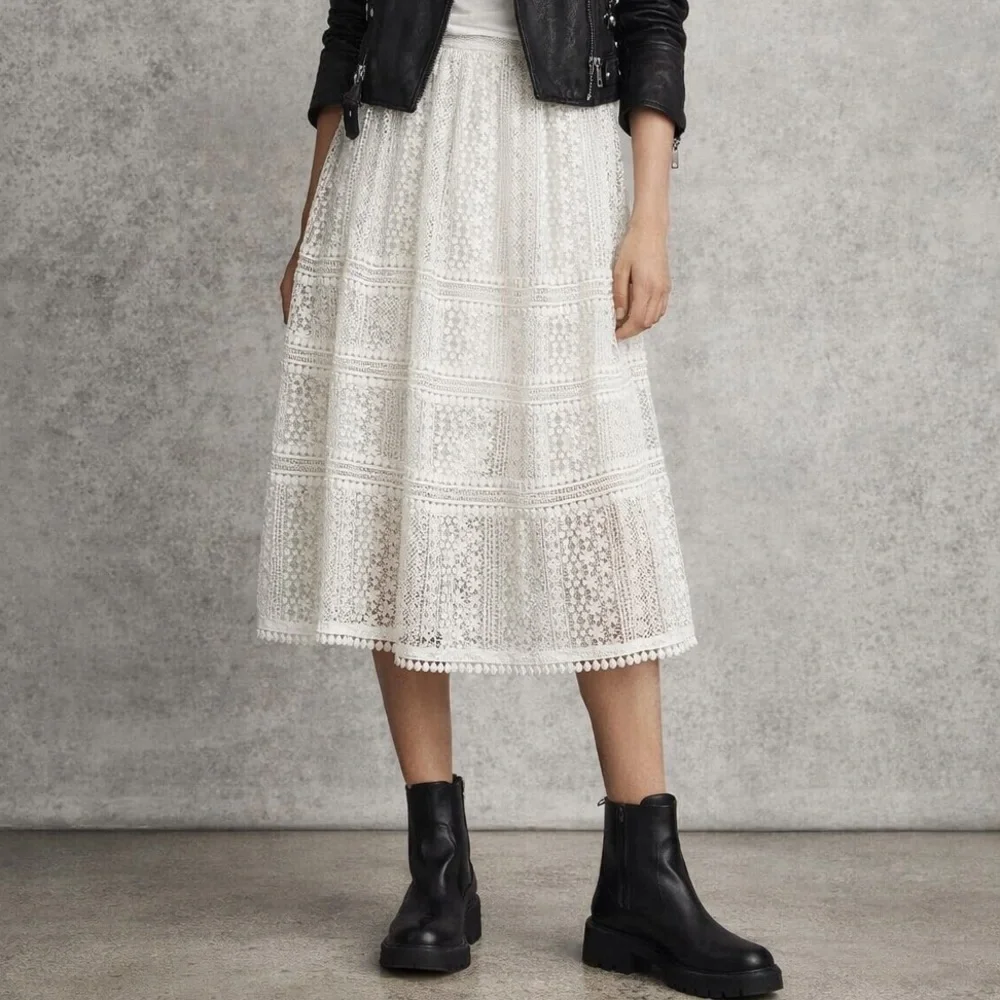 All Saints White Lace A-Line Midi Skirt - Picture 1 of 9